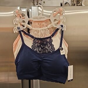 💕LAURA ASHLEY Padded Lace Back Bralettes (3 Pk) Navy Blue Pink White Small NWT